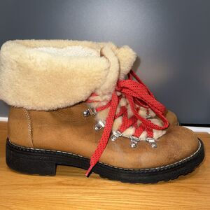J.Crew Nordic Boots Glazed Pecan Shearling Leather Hiker Winter Women's Size 10